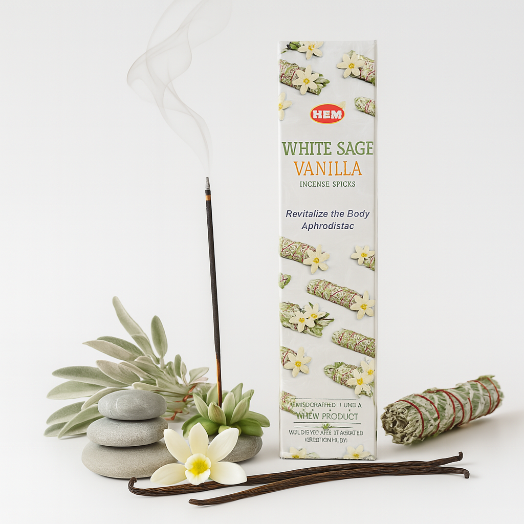 🌾 Encens HEM Sauge Blanche & Vanille – Purification & Douceur